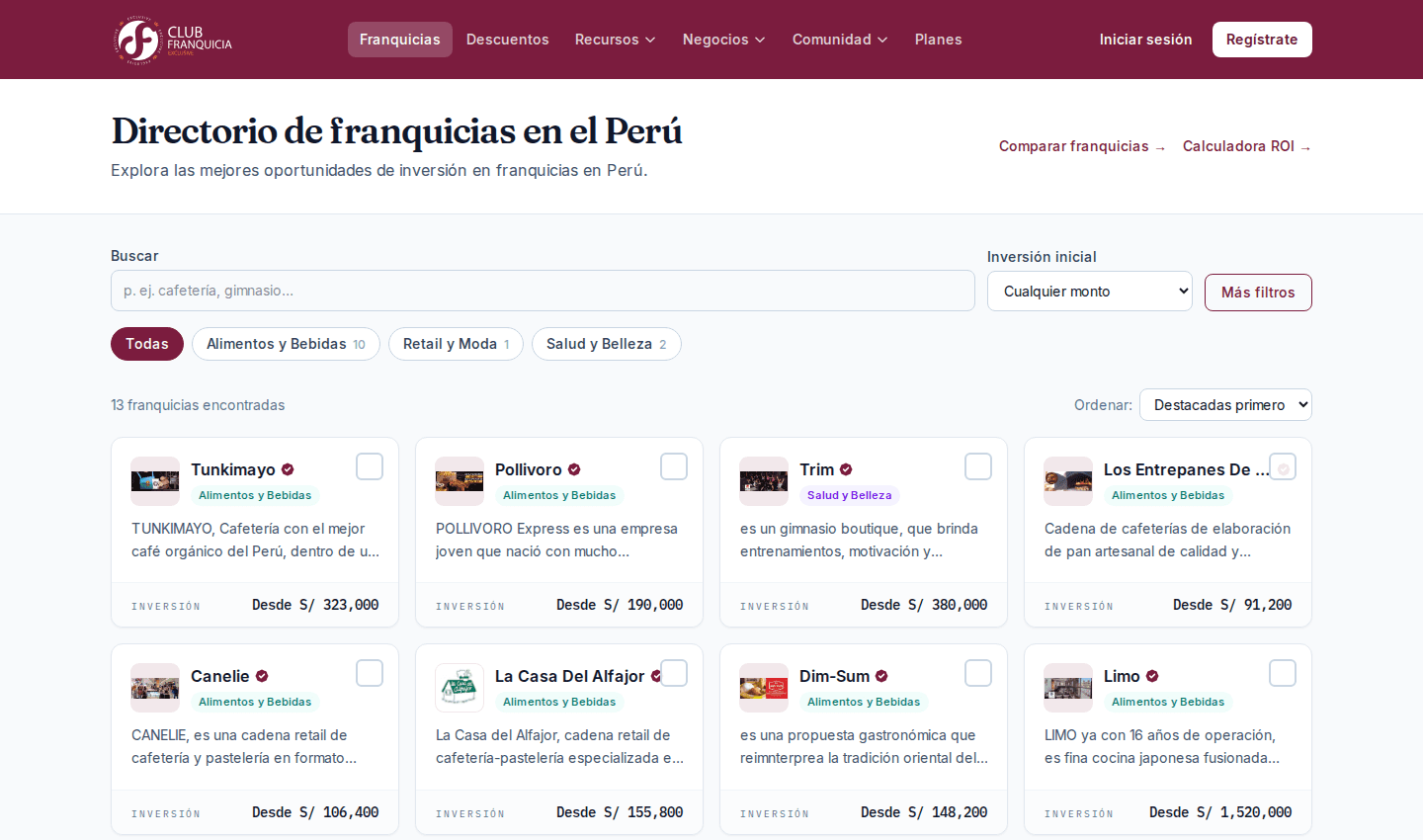 Directorio público de Club Franquicia con búsqueda, filtros y fichas de franquicias.